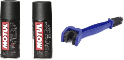 MOTUL CHAIN CLEAN C1 & CHAIN LUBE C2 AND CLEANING BRUSH MC CARE 150ML COMBO Chain Oil(150 ml, Pack of 3)