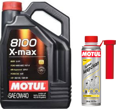 MOTUL 8100 X-MAX 0W-40(4l)+SYSTEM KEEP CLEAN DIESEL(300ml)combo - Full-Synthetic Engine Oil(4 L, Pack of 2)