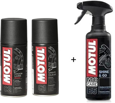 MOTUL Chain Clean C1(150ml) & Chain Lube C2 (150ml) and E5 Shine & Go (250ml) Combo Chain Oil(150 ml)