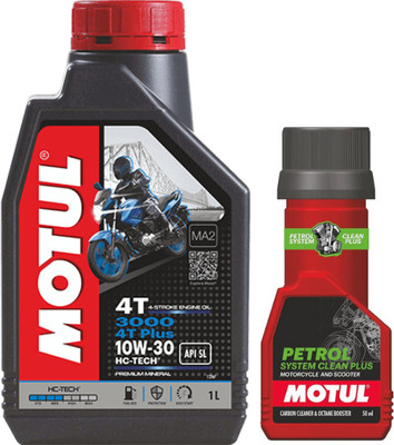 MOTUL 3000 4T PLUSE 10W30 ENGINE OIL -1L WITH PETROL SYSTEM CLEAN 50ML 10W30 Full-Synthetic Engine Oil(1 L, Pack of 1)