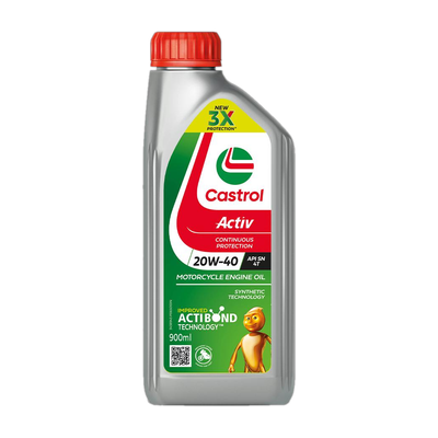 Castrol Activ 20W-40 4T 3X Protection with Actibond Technology for Bikes|API SN & JASO MA2 Synthetic Blend Engine Oil(0.9 L, Pack of 1)