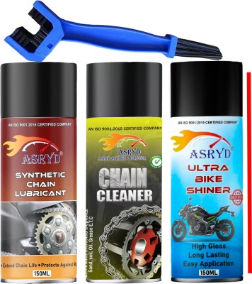 ASRYD Chain Lube Synthetic+Chain Cleaner+Bike Shiner With Brush Motorcycle chain Lube+Cleaner+Shine Quality Assured (Pack of 3) 450ml Chain Oil(450 ml, Pack of 3)