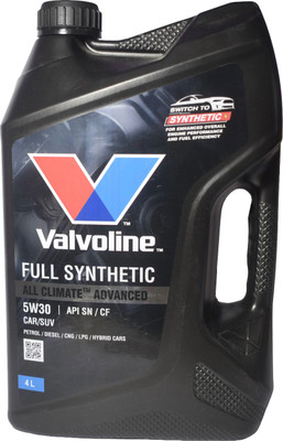 VALVOLINE Full Synthetic 5W30 Engine Oil (4 Litre) | API SN/CF | All Climate Advanced | Suitable for Petrol, Diesel, CNG, LPG & Hybrid Cars/SUVs Full-Synthetic Engine Oil(4 L, Pack of 1)