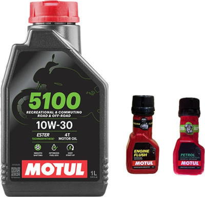 MOTUL 5100 4T 10W-30(1liter)+Engine flush(50ml)+Petrol system clean(50ml)combo Synthetic Blend Engine Oil(1 L, Pack of 3)