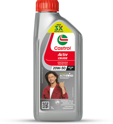 Castrol Activ CRUISE 20W-50 4T for Bajaj Bikes 3X Protection with Actibond Technology for Bikes|API SN & JASO MA2 Synthetic Blend Engine Oil(1 L, Pack of 1)