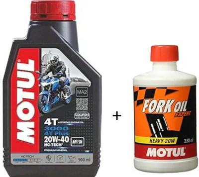 MOTUL 3000 4T Plus 20W-40 and Fork Oil 20w 350ml Synthetic Blend Engine Oil(900 ml, Pack of 2)