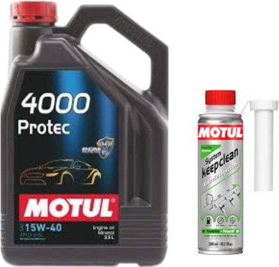MOTUL 4000 PROTEC 15W40(3.5Lit)+SYSTEM KEEP CLEAN GASOLINE(300ml)combo Mineral Engine Oil(1 L)