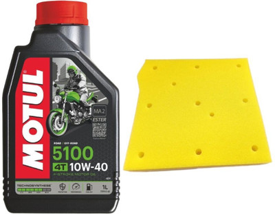 MOTUL 5100 4T 10W40 Engine Oil & CD100 AIR FOAM Filter Combo Synthetic Blend Engine Oil(1 L)