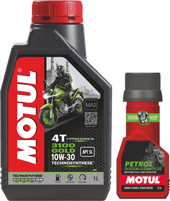 MOTUL 3100 4T GOLD 10W30 ENGINE OIL - 1 L WITH PETROL SYSYTEM CLEAN 50ML COMBO 10W30 Full-Synthetic Engine Oil(1 L, Pack of 1)