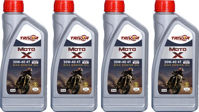 trivor MOTO X 20W40 1LTR P4 MOTO X 20W-40 4T Protection with BS6 Technology for Bikes|API SN & JASO MA2 High Performance Engine Oil(1 L, Pack of 4)