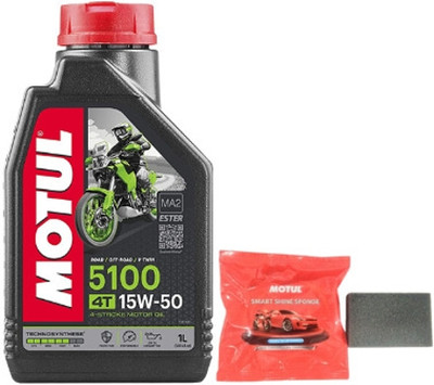 MOTUL 5100 4T 15W-50 WITH SMART SHINE SPONGE 5100 4T 15W-50 WITH SPONGE Full-Synthetic Engine Oil(1 L, Pack of 1)