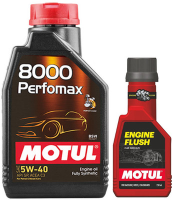 MOTUL 8000 PERFOMAX 5W40 1L With ENGINE FLUSH 250ML COMBO 5w30 Full-Synthetic Engine Oil(1 L, Pack of 1)