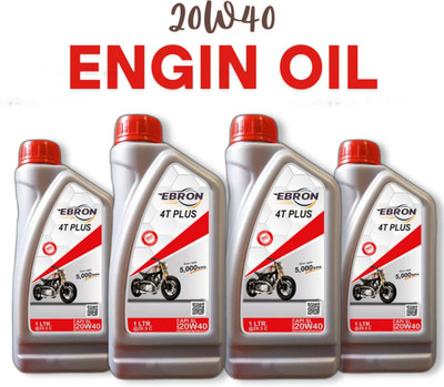 EBRON 4T Plus, 20W-40, 4L, For Bike High Engine Oil, High-Mileage Engine Oil(4 L)