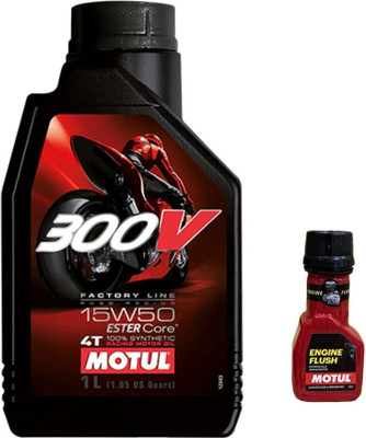MOTUL 300V 4T 15W-50(1liter)+Engine flush(50ml) combo Full-Synthetic Engine Oil(1 L, Pack of 2)