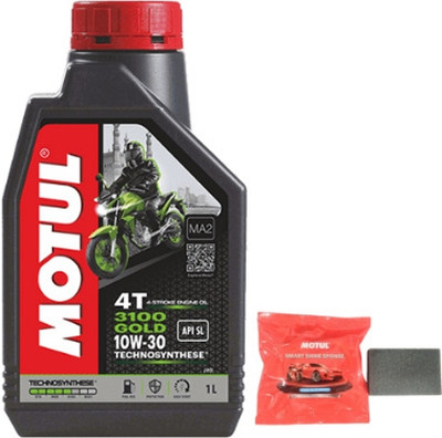 MOTUL 3100 4T Gold 10W-30 Engine Oil For Bikes with Smart Shine Sponge Combos Full-Synthetic Engine Oil(1 L, Pack of 1)