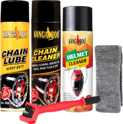 KANGAROO Chain Lube 500 ml, Chain Cleaner 500 ml, Helmet Cleaner 200 ml Chain Cleaning Brush and Microfibre Cloth, (Motorcycle Chain Maintenance Kit) Chain Oil(1200 ml, Pack of 5)