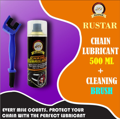 RUSTAR Bike Chain Lubricant Spray 500ml with 1 Chain Cleaning Brush |Cleans| Shines & Protects Chain| Chain Oil(500 ml, Pack of 2)