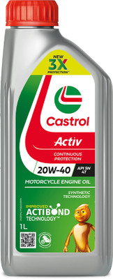 Castrol Activ 20W-40 4T 3X Protection with Actibond Technology for Bikes|API SN & JASO MA2 Synthetic Blend Engine Oil(1 L, Pack of 1)