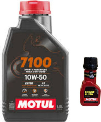 MOTUL 7100 4T 10W-50(1.5liter)+Engine flush(50ml) combo Synthetic Blend Engine Oil(1.5 L, Pack of 2)