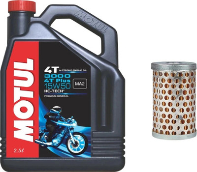 MOTUL 3000 4T 15W50 2.5L & OIL FILTER Synthetic Blend Engine Oil(2.5 L, Pack of 2)