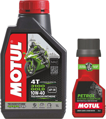 MOTUL 3100 4T GOLD 10W40 ENGINE OIL FOR BIKE - 1 L WITH PETROL SYSTEM CLEAN 50 ML 10w40 Full-Synthetic Engine Oil(1 L, Pack of 1)