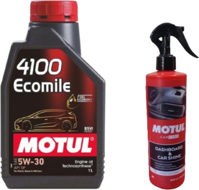 MOTUL 4100 Ecomile 5W30(1ltr)Engine Oil+Dashboard and car shine(500ml) Synthetic Blend Engine Oil(1 L, Pack of 2)