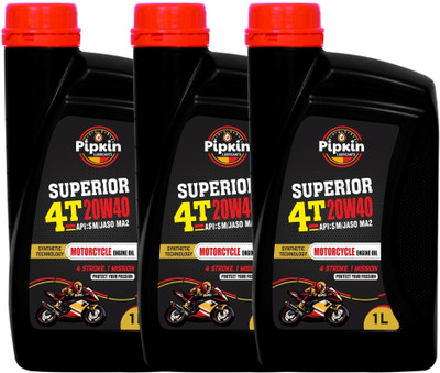 PIPKIN Superior 4T 20W40 SM 1 Litre | Premium Quality Multigrade Engine Oil for Bike For All New Generation 4 Stroke, Two Wheelers High Performance Bikes High Performance Engine Oil(3000 ml, Pack of 3)