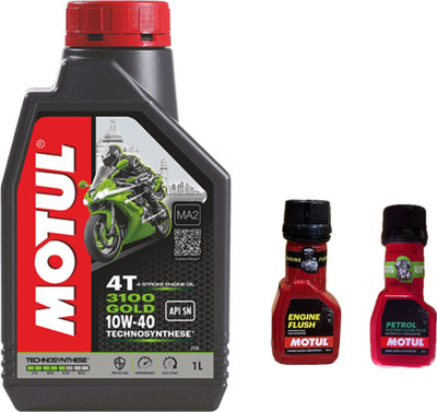 MOTUL 3100 4T GOLD 10W-40(1litre) +Engine flush(50ml)+Petrol system clean(50ml)COMBO Synthetic Blend Engine Oil(1 L)