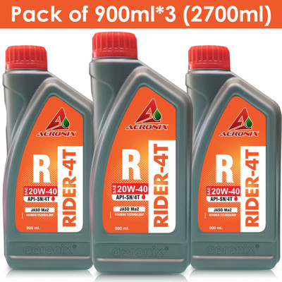 Aeronix Rider 20w-40 API - SN/4T High Tech engine oil for bike up to 4x protraction Full-Synthetic Engine Oil(900 ml, Pack of 3)
