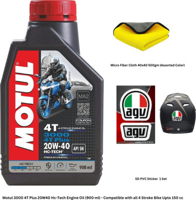 MOTUL MTCD-123 3000 4T Plus 20W-40 HC-TECH (Micro Fiber Cloth & Sticker) Mineral Engine Oil(900 ml, Pack of 3)