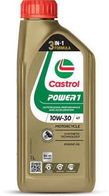 Castrol POWER1 10W-30 4T Engine Oil for High Performance Bikes|3-in-1 Synthetic Technology|BS VI Ready Full-Synthetic Engine Oil(1 L, Pack of 1)