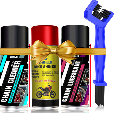 CABIUS Combo Of Chain Cleaner + Chain Lube + Car & Bike Shiner Spray | Cleaning Brush | Cleans | Shines & Protects Chain Oil(450 ml, Pack of 4)