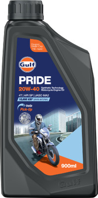 Gulf PRIDE 20W-40 4T API SP, JASO MA2|10 K Km Drain Interval|BS6 & earlier|2 Wheeler Bike 4 Stroke Synthetic Blend Engine Oil(900 ml, Pack of 1)