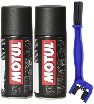 MOTUL Chain Cleaner C1 (150 ml) | Chain Lube Road C2 (150 ml) Chain Cleaner Brush | Chain Oil(300 ml, Pack of 3)