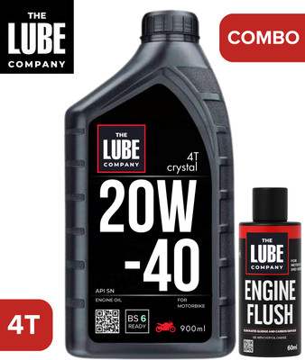 The Lube Company Crystal Combo | 20W-40 4T Engine oil + Engine Flush | API SN | Engine oil for Motorbikes | High Performance Engine Oil(900 ml)