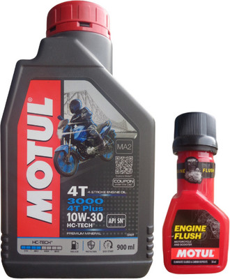 MOTUL 3000 4T PLUS 10W30 ENGINE OIL -900ML WITH ENGINE FLUSH 50ML COMBO 10W30 Full-Synthetic Engine Oil(900 ml, Pack of 1)