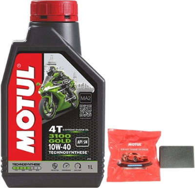 MOTUL 3100 4T Gold 10w-40 Engine Oil For Bikes with Smart Shine Sponge Combos Full-Synthetic Engine Oil(1 L, Pack of 1)