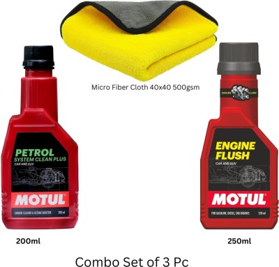 MOTUL MTCD-060 ENGINE FLUSH & PETROL SYSTEM CLEAN PLUS + Micro Fiber Cloth for CAR & SUV Oil Flush and Treatment(450 ml, Pack of 3)