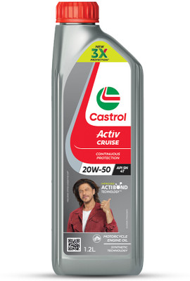 Castrol Activ CRUISE 20W-50 4T for Bajaj Pulsar Bikes 3X Protection with Actibond Technology for Bikes|API SN & JASO MA2 Synthetic Blend Engine Oil(1.2 L, Pack of 1)