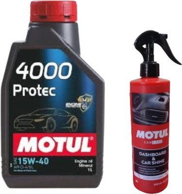 MOTUL 4000 Protec 15W40(1Ltr) Engine Oil, Dashboard & car shine(500ml)combo Mineral Engine Oil(1 L, Pack of 2)