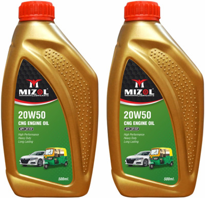 Mizol Premium_Quality 500ml Combo of 2 20W50 API SF/CD CNG Vehicle High-Mileage Engine Oil(500 ml, Pack of 2)