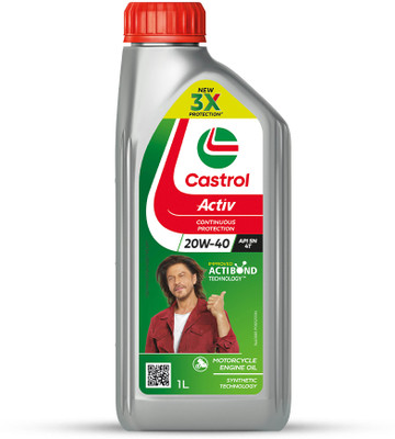 Castrol Activ 20W-40 4T 3X Protection with Actibond Technology for Bikes|API SN & JASO MA2 Synthetic Blend Engine Oil(1 L, Pack of 1)