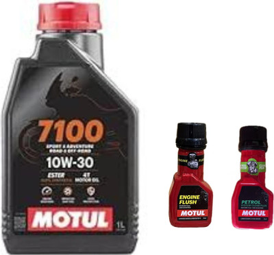 MOTUL 7100 4T 10W-30(1liter)+Engine flush(50ml)+Petrol system clean(50ml)combo Full-Synthetic Engine Oil(1 L, Pack of 3)