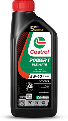 Castrol POWER1 ULTIMATE 5W-40 4-AT 5-in-1 Full Synthetic Technology | For High Performance Scooters | BS6 Ready Full-Synthetic Engine Oil(800 ml, Pack of 1)