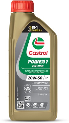 Castrol 4T 20W-50 (1 Litre) POWER1 Cruise 4T Engine Oil for Bikes with 3in1 Technology Synthetic Blend Engine Oil(1 L)