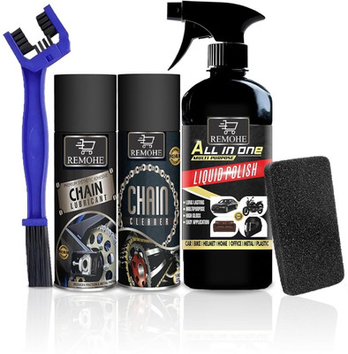 Remohe Combo Of Chain Lubricant + Chain Cleaner + Bike & Car Polish Universal For Bike Chain Oil(500 ml, Pack of 4)