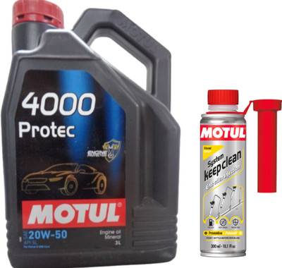 MOTUL 4000 PROTEC 20W50(3LT)+SYSTEM KEEP CLEAN DIESEL(300ml)Combo Mineral Engine Oil(3 L)