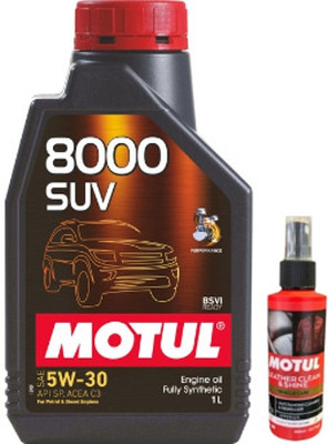MOTUL 8000 SUV 5W30 With Leather Clean Combo 5w30 Full-Synthetic Engine Oil(1 L, Pack of 1)