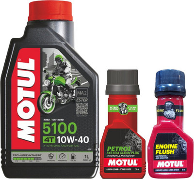 MOTUL 5100 4T 10W40 Engine Oil 1L With Petrol System Clean and flush 50ml Combo 10W40 Full-Synthetic Engine Oil(1 L, Pack of 1)