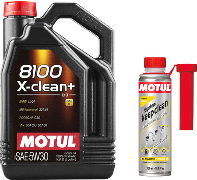 MOTUL 8100 X-CLEAN + 5W-30(5Lit)+SYSTEM KEEP CLEAN DIESEL(300ml)Combo Full-Synthetic Engine Oil(5 L)